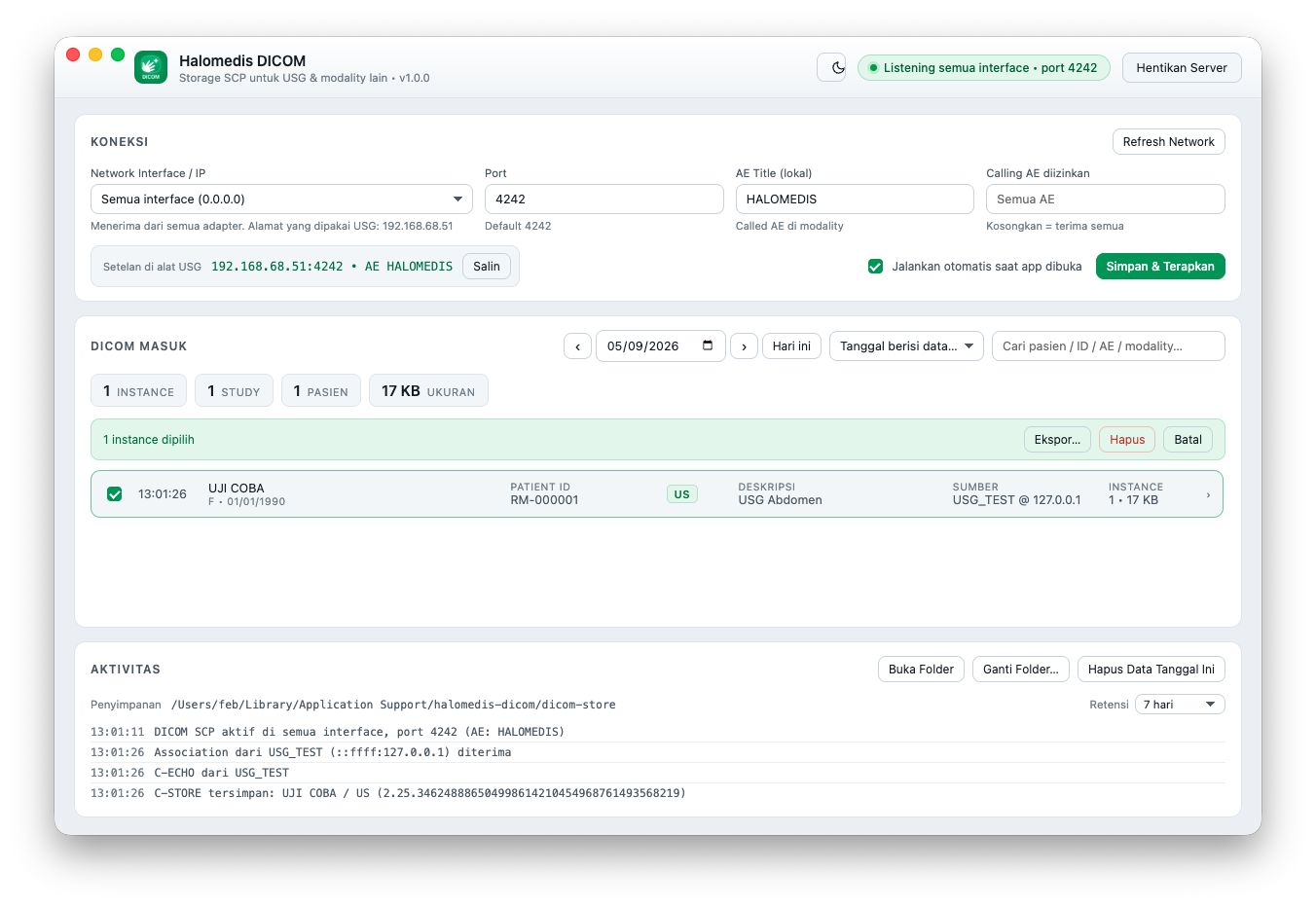 The Halomedis DICOM application interface